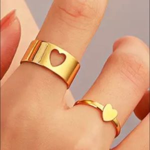 Matching Gold Heart Ring Set